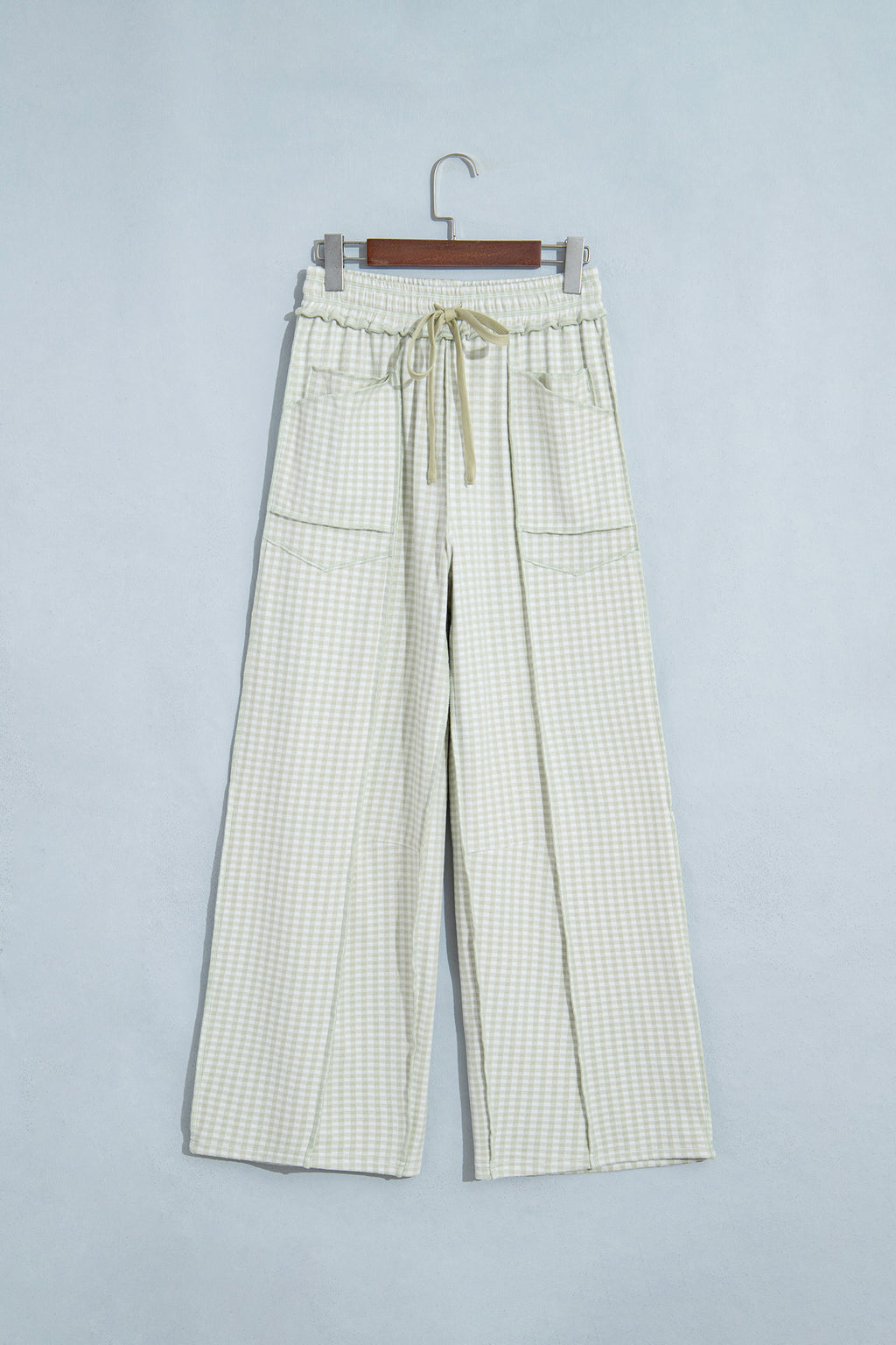 Green Plaid Contrast Trim Drawstring Elastic Waist Shift Pants
