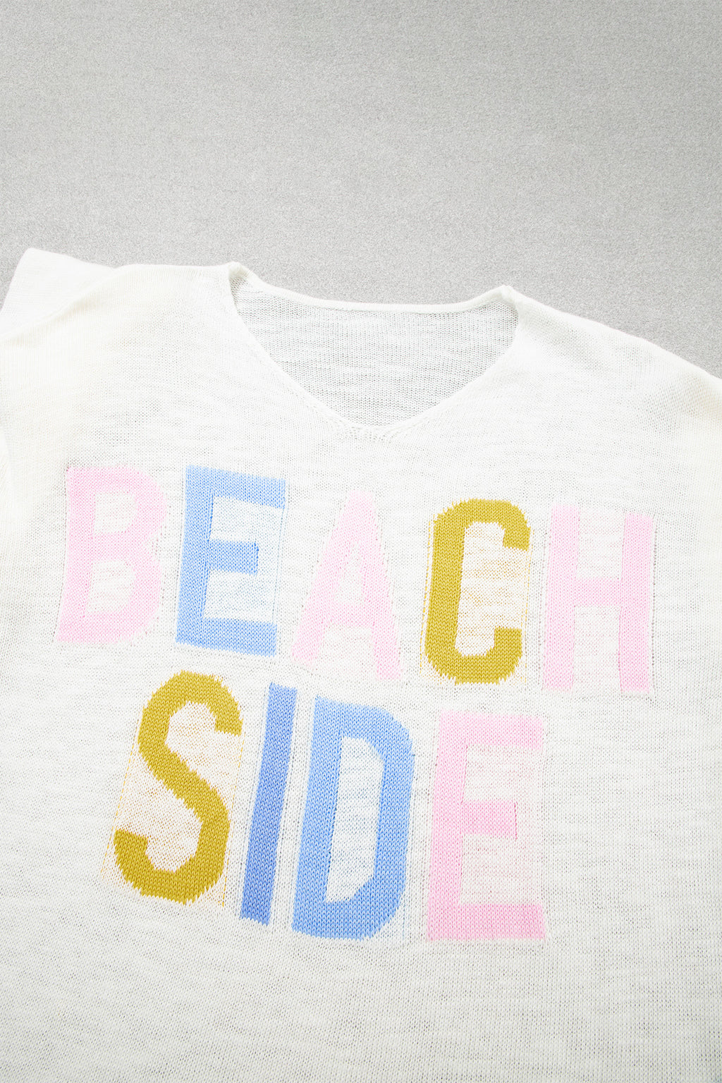 White V Neck Lightweight Knit BEACH SIDE Shift Tunic Sweater