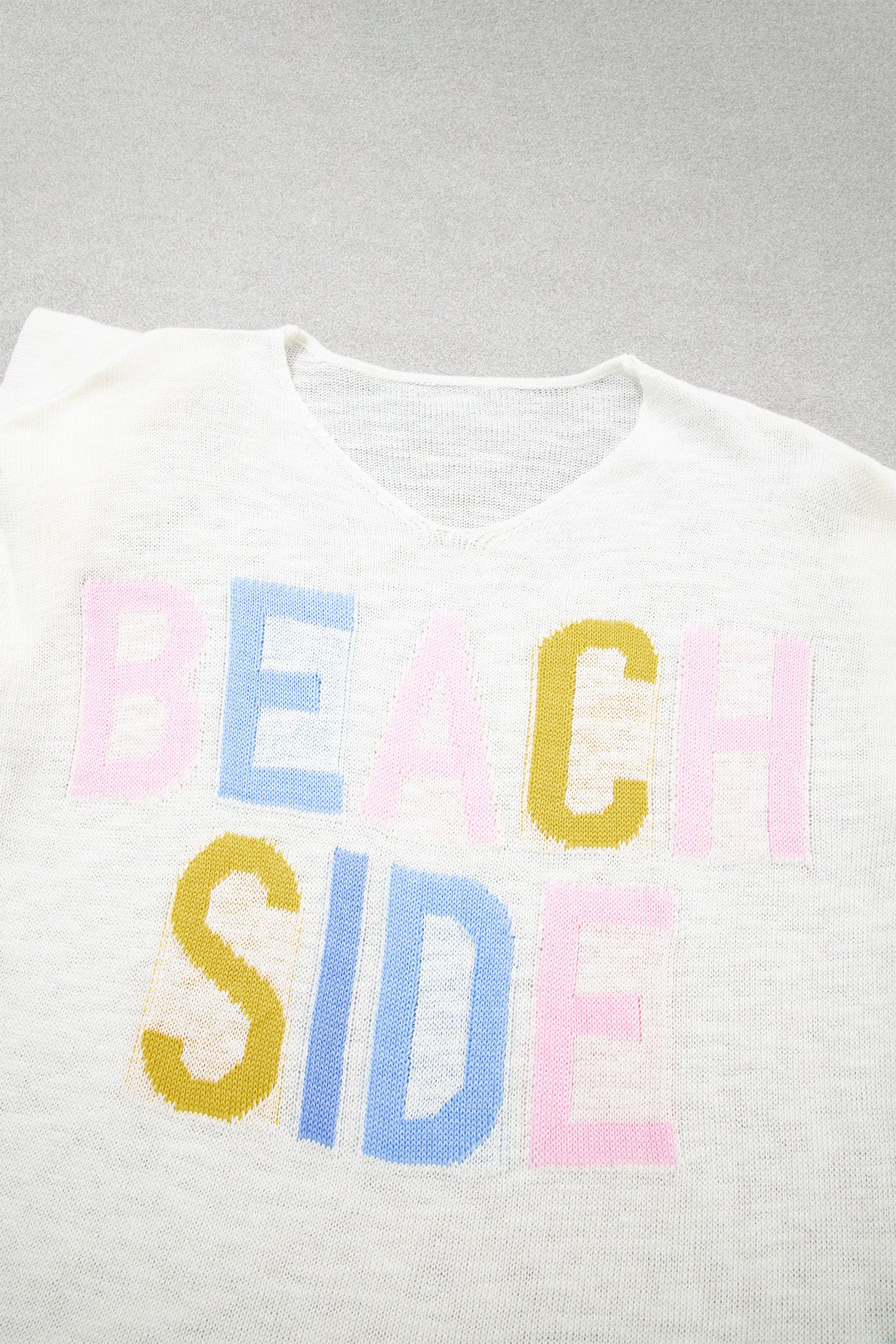 White V Neck Lightweight Knit BEACH SIDE Shift Tunic Sweater