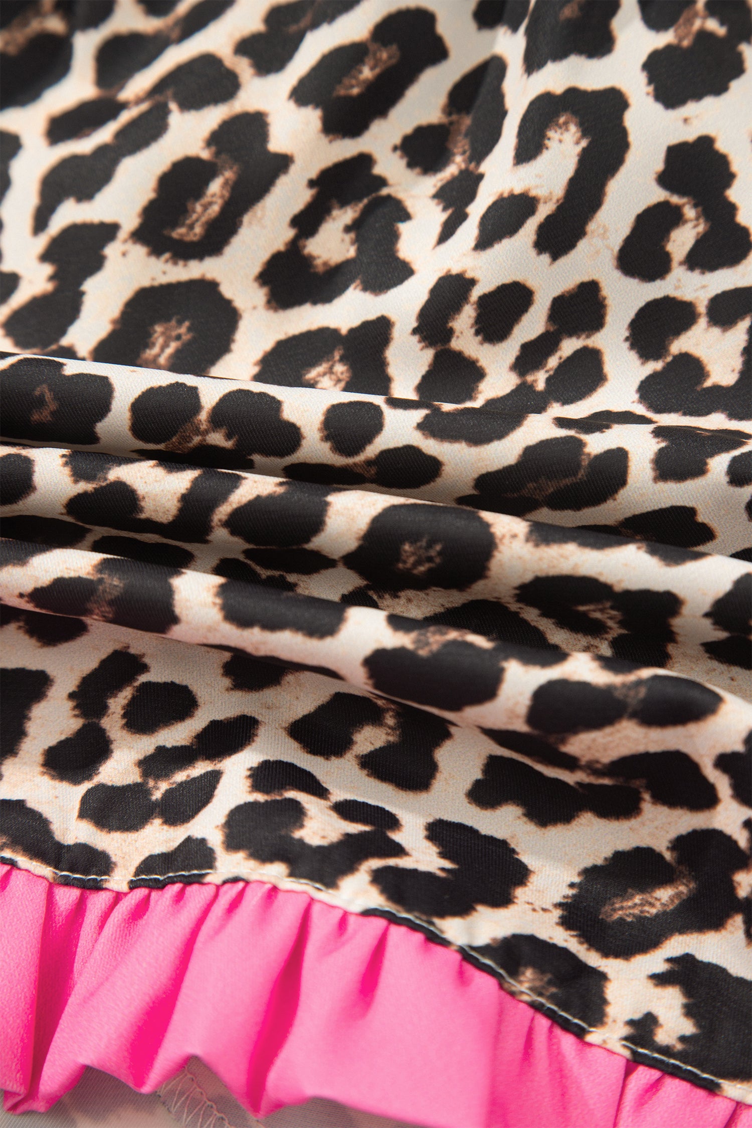 Khaki Leopard Print Contrast Ruffle Trim Shorts