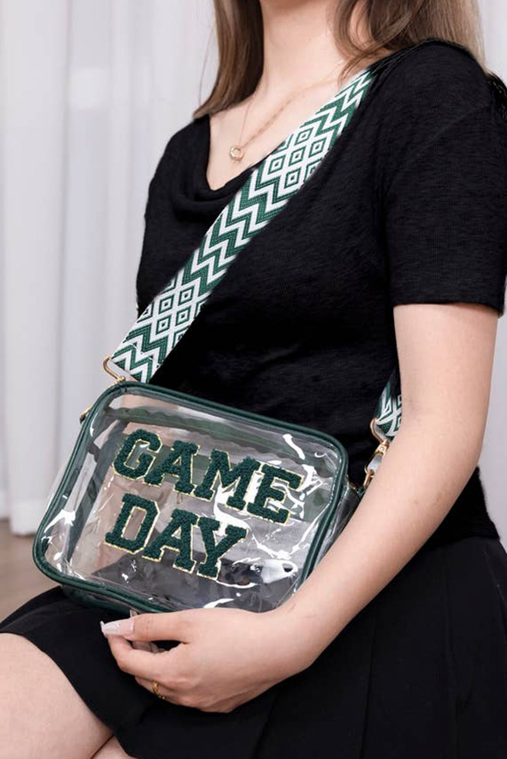 Blackish Green Game Day Clear PVC PU Material 23x15cm Single Shoulder Bag