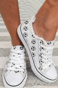 White Soccer Football Print Frayed Canvas Lace-up Shoes