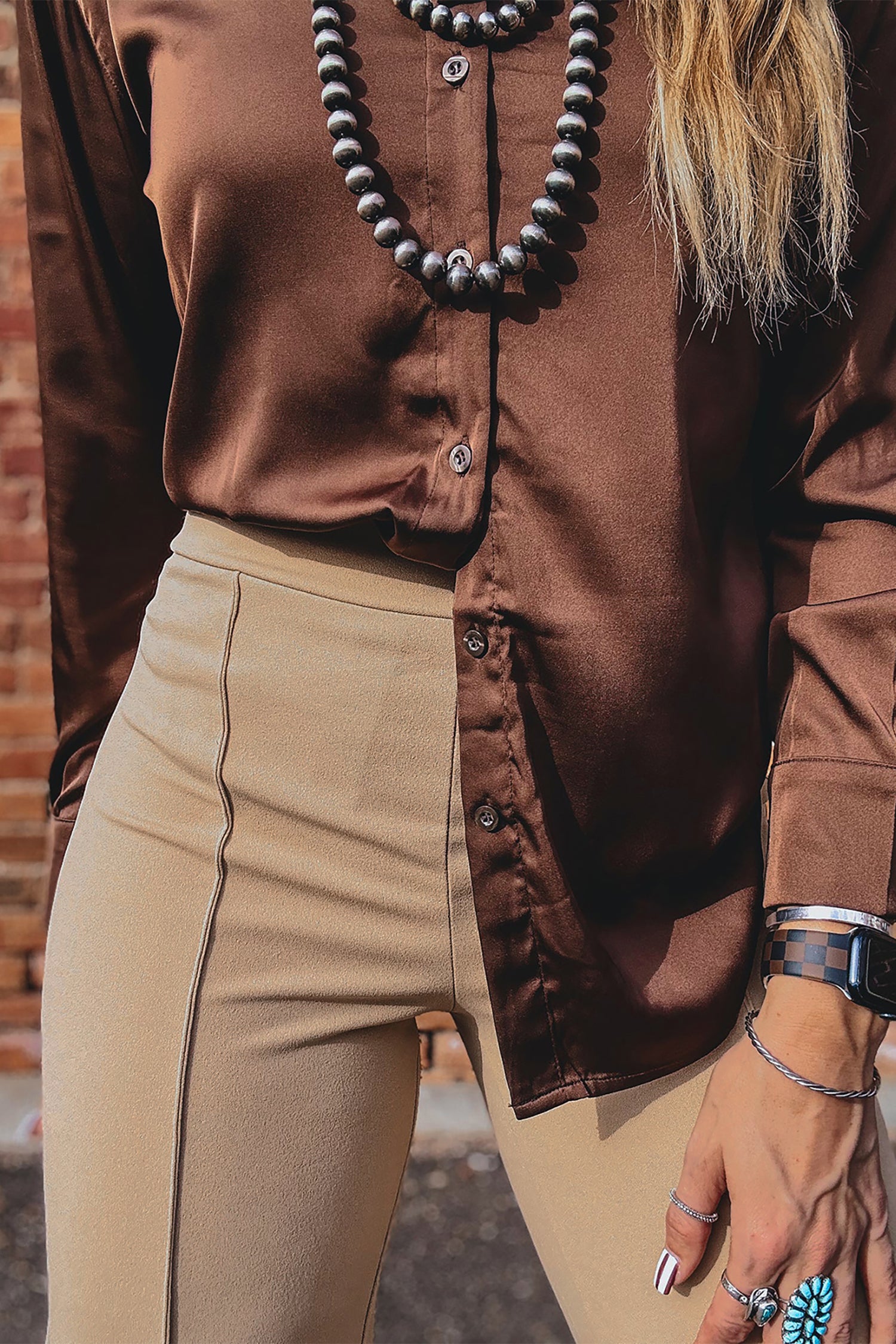 Parchment High Waist Full Length Regular Fit Pants