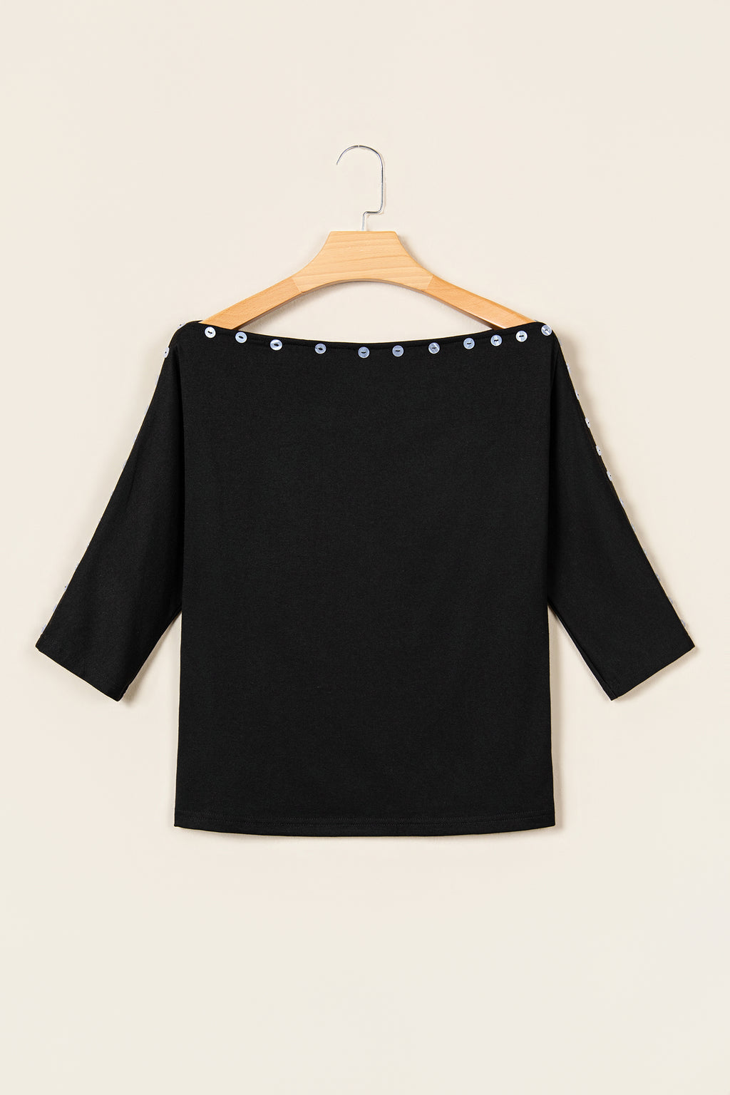 Black 3/4 Sleeve Button Detail Off Shoulder Top