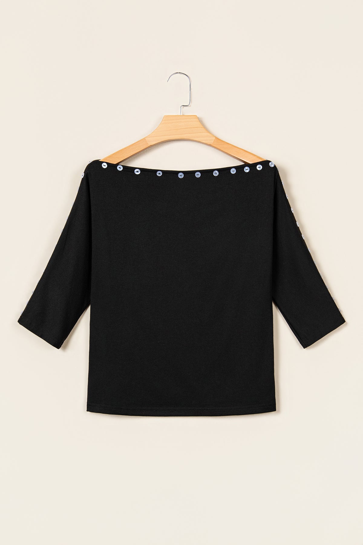 Black 3/4 Sleeve Button Detail Off Shoulder Top