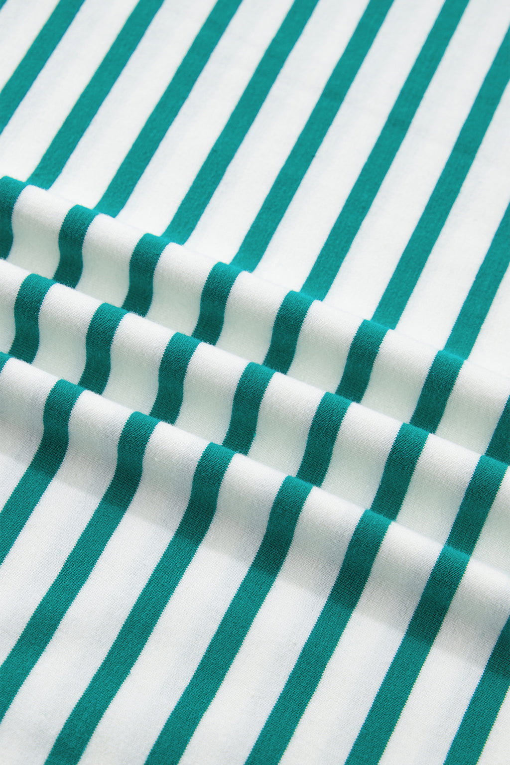 Green Stripe Scalloped Trim Round Neck T Shirt
