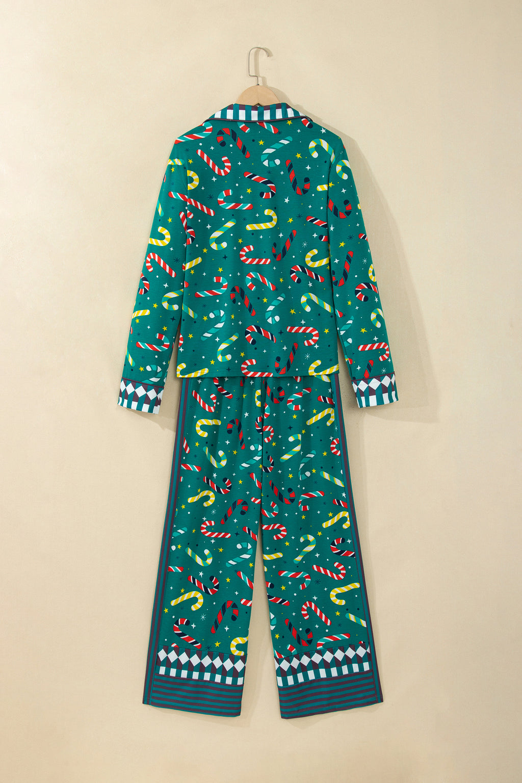 Green Abstract Candy Cane Print Long Sleeve Two Piece Lounge Set