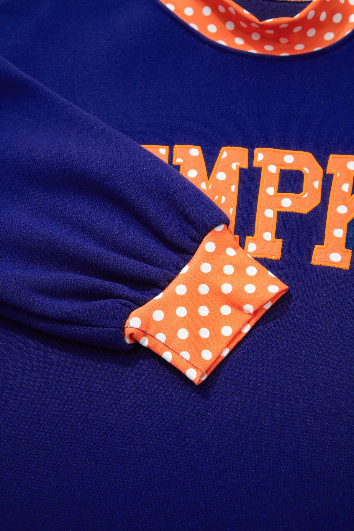 Tomato Red Polka Dot Letter Print Contrast Trim Mock Neck Sweatshirt