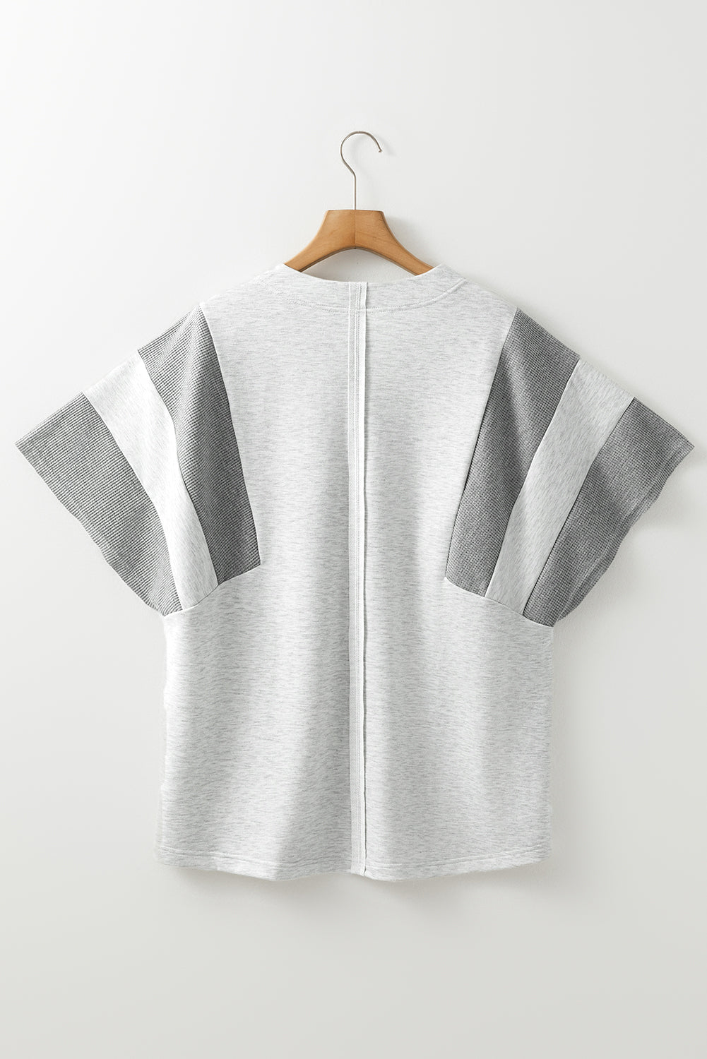Dearlovers Light Grey Two Tone Contrast Waffle Knit Patched Buttoned V Neck Top