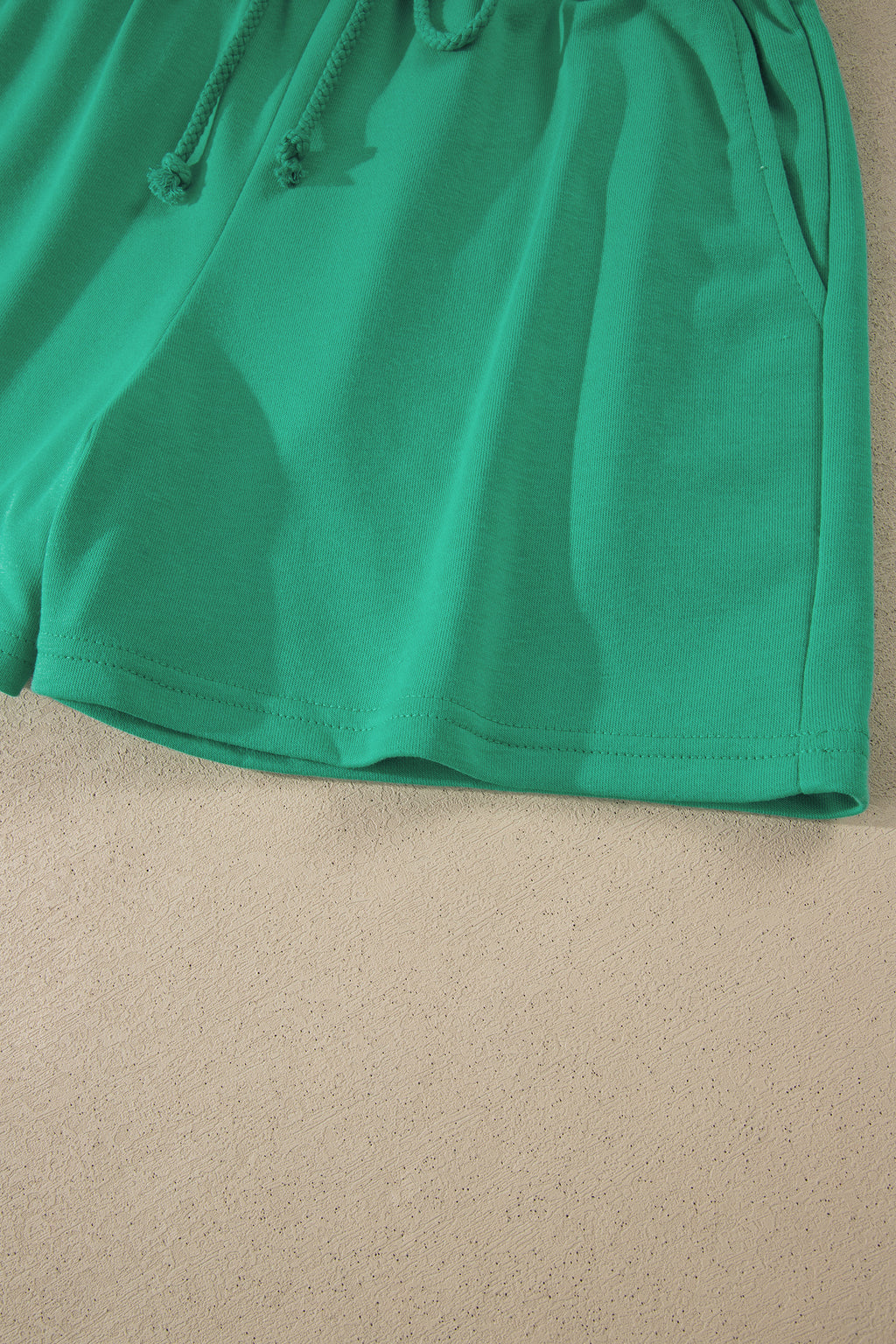 Sea Green Solid Color Loose Tee Drawstring Shorts 2pcs Outfit
