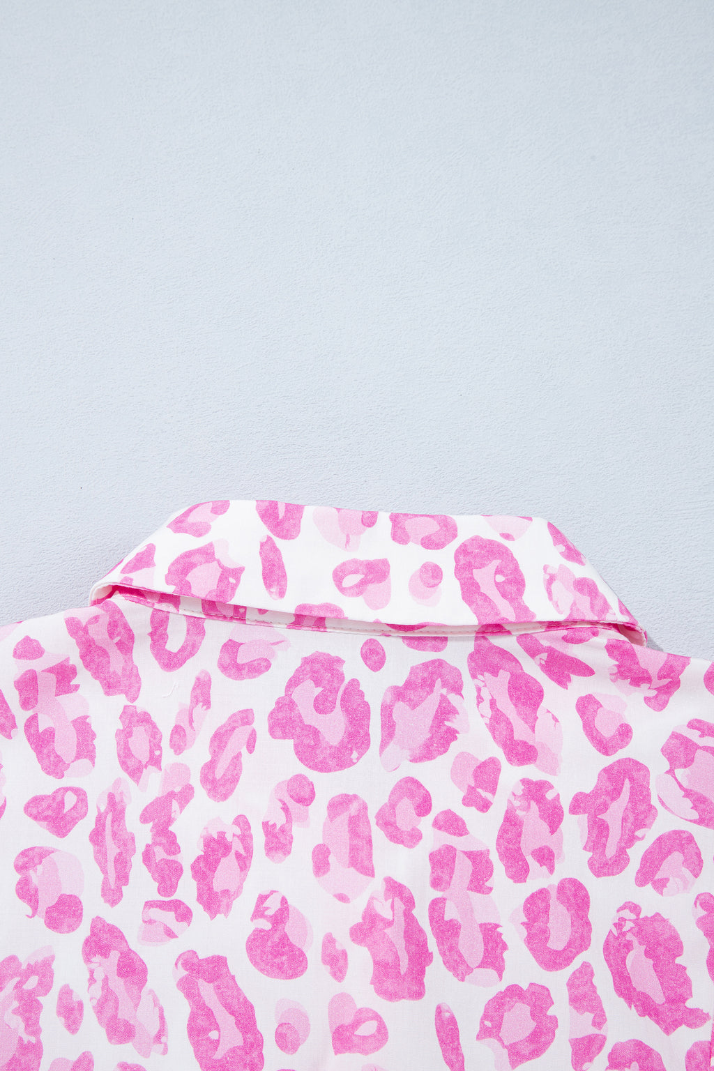 Pink Abstract Leopard Print Tie Waist Puff Sleeve Mini Shirt Dress