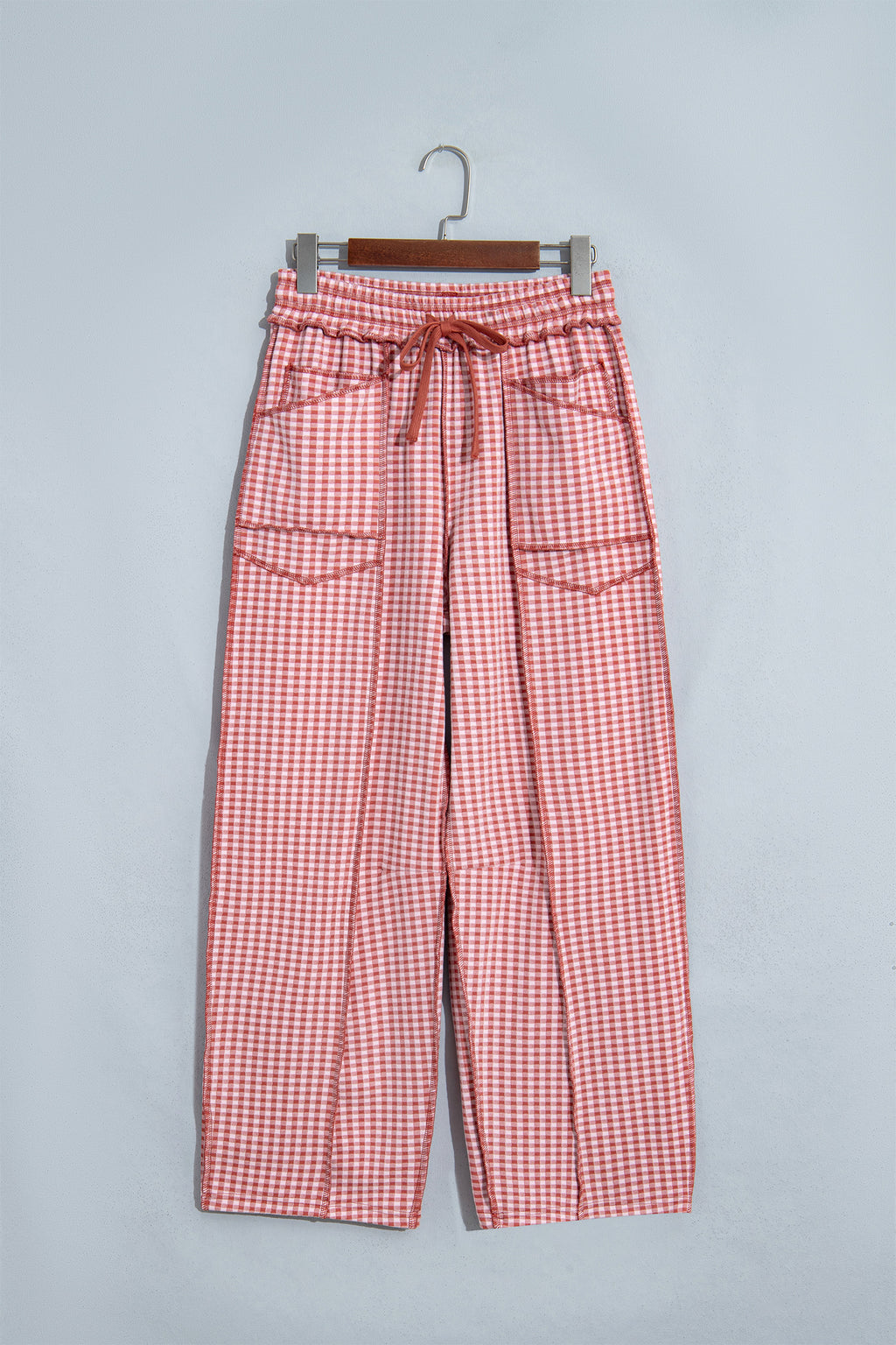 Green Plaid Contrast Trim Drawstring Elastic Waist Shift Pants