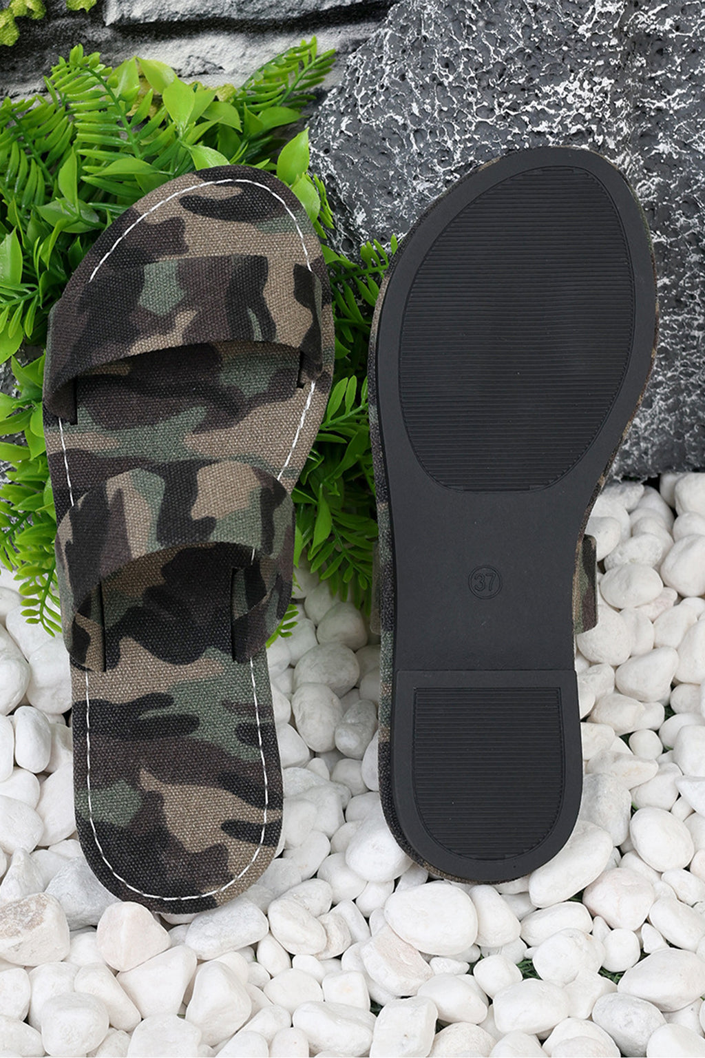 Four Leaf Clover Retro Camo Printed Double Band Flat Slippers