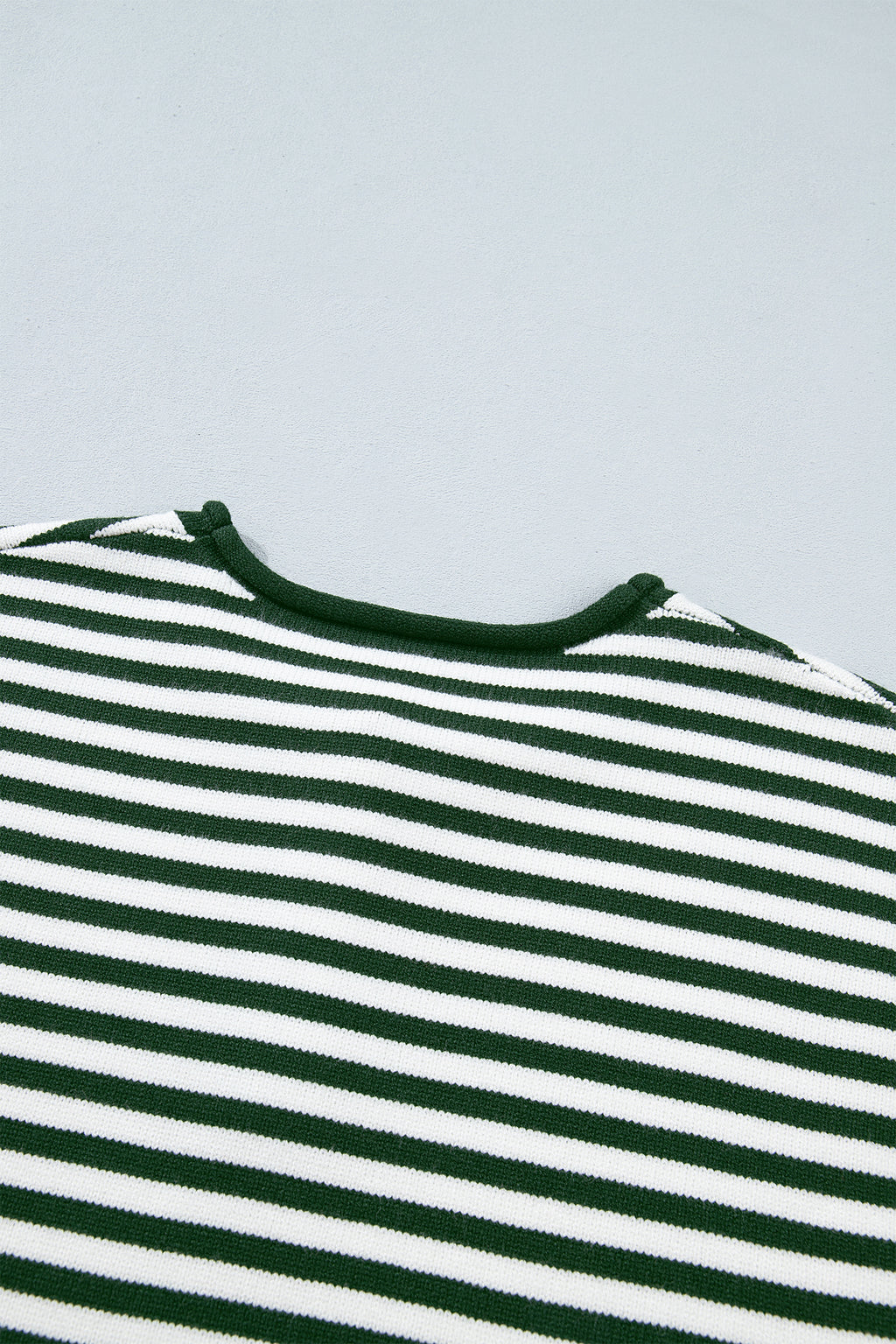 Green Stripe Striped Button Placket Drop Shoulder Long Sleeve Sweater
