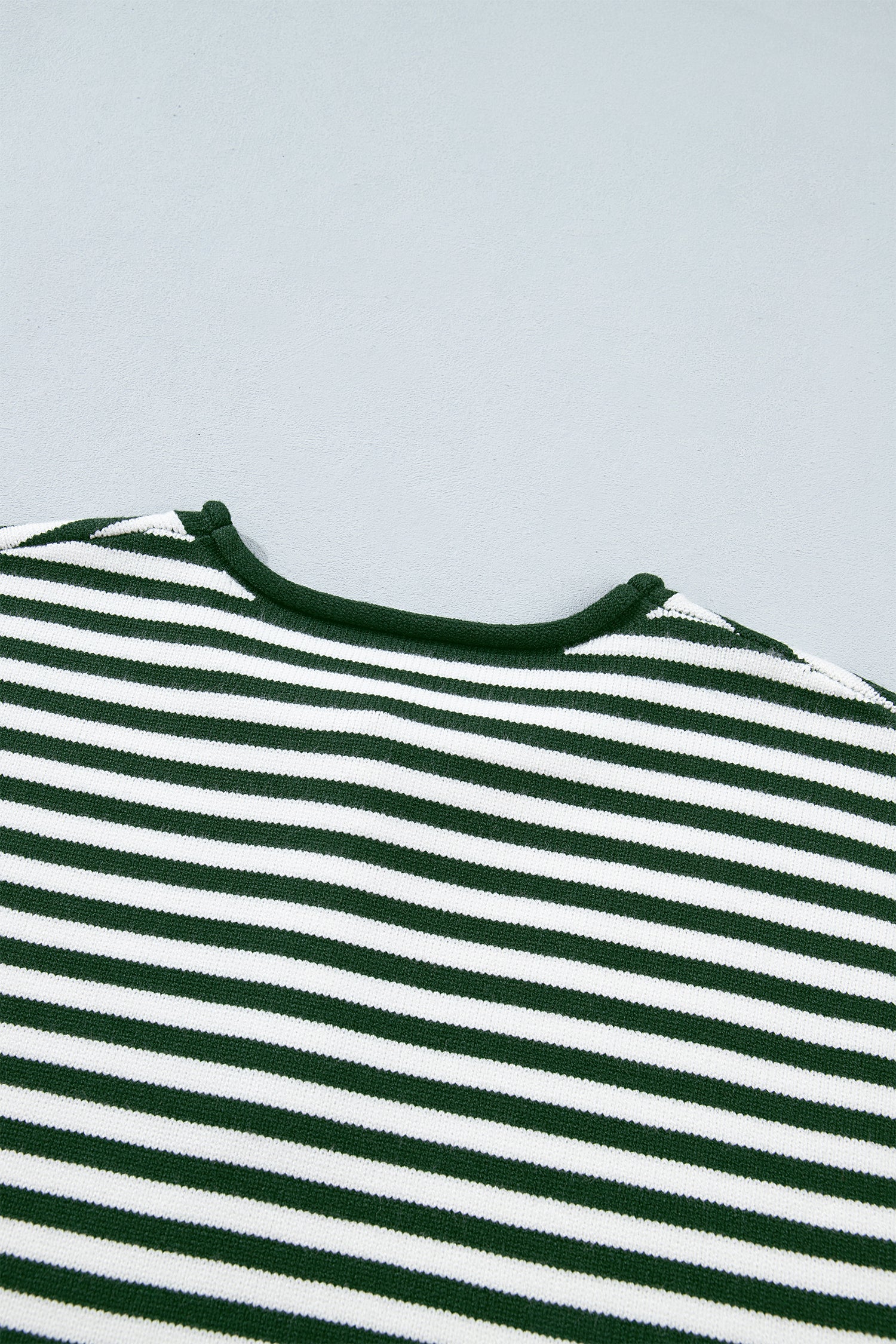 Green Stripe Striped Button Placket Drop Shoulder Long Sleeve Sweater