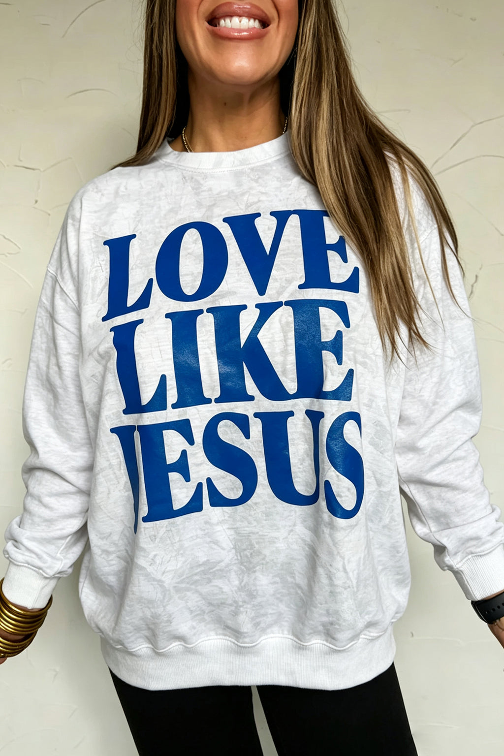 Gray LOVE LIKE JESUS Letter Print Round Neck Light Camo Pullover Sweatshirt