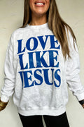 Gray LOVE LIKE JESUS Letter Print Round Neck Light Camo Pullover Sweatshirt