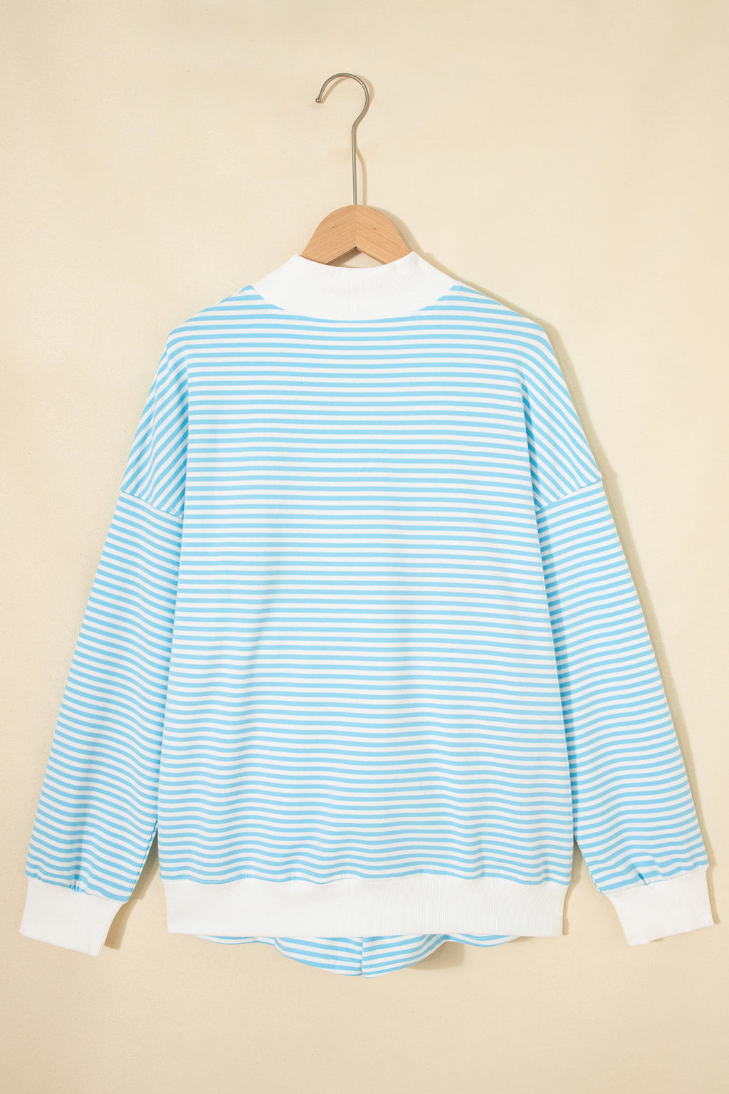 Sky Blue Stripe Oversize Mock Neck Sweatshirt and Shorts Set