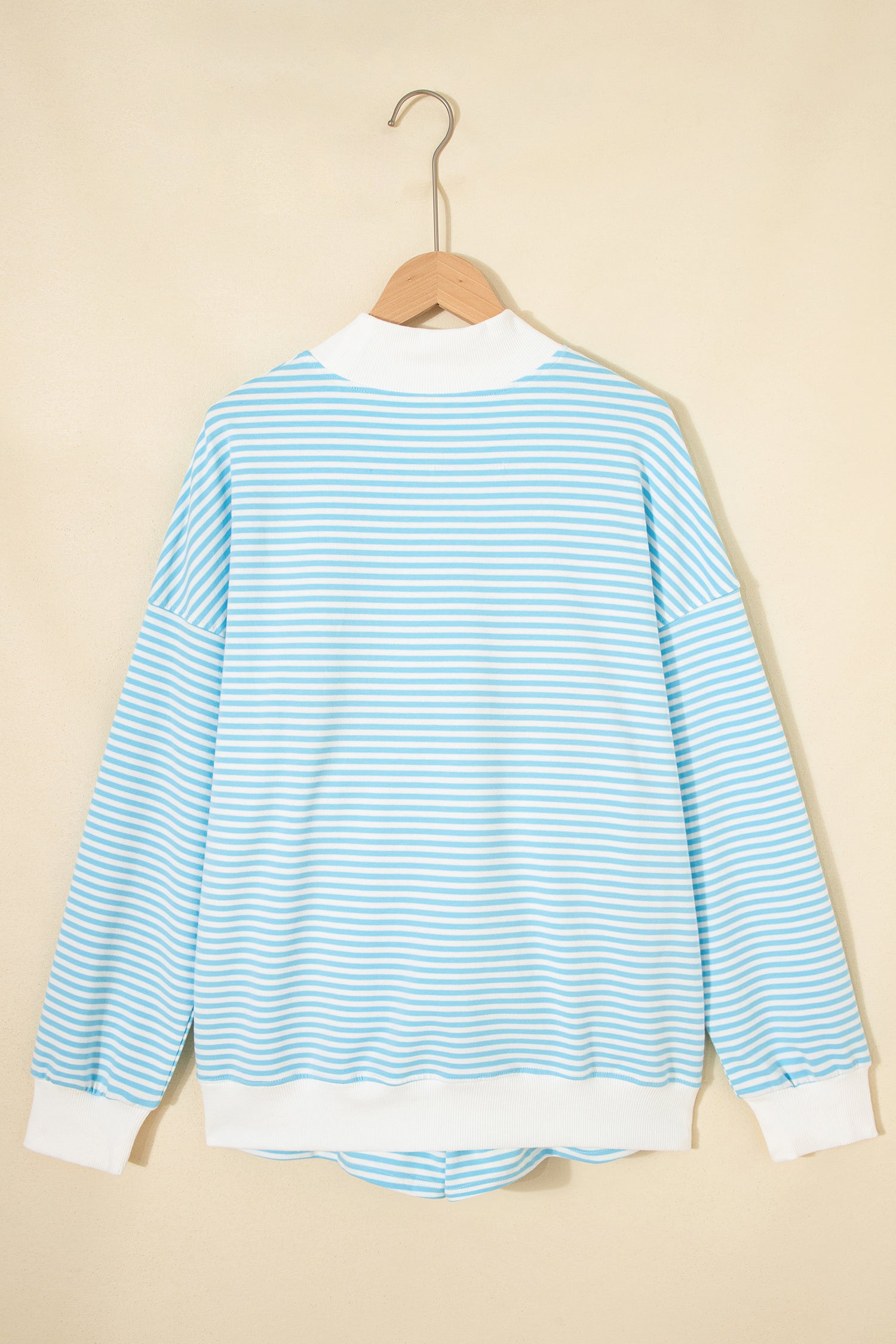 Sky Blue Stripe Oversize Mock Neck Sweatshirt and Shorts Set