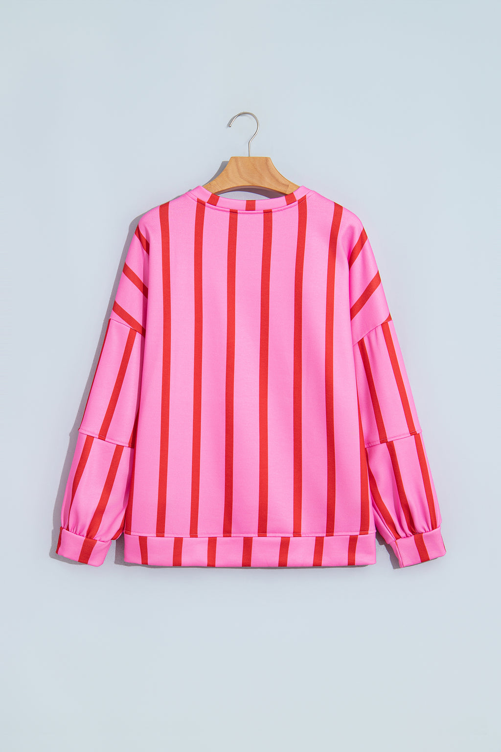 Pink Stripe Dropped Shoulder Round Neck Casual Sweatshirt