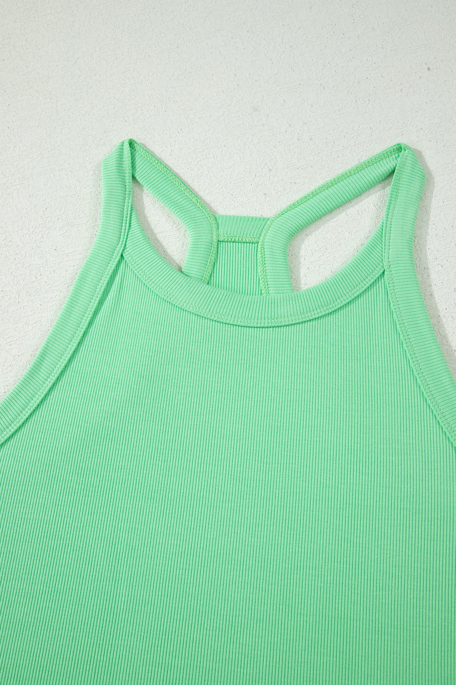 Green Slim Tank Top Elastic High Waist Shorts 2pcs Outfit
