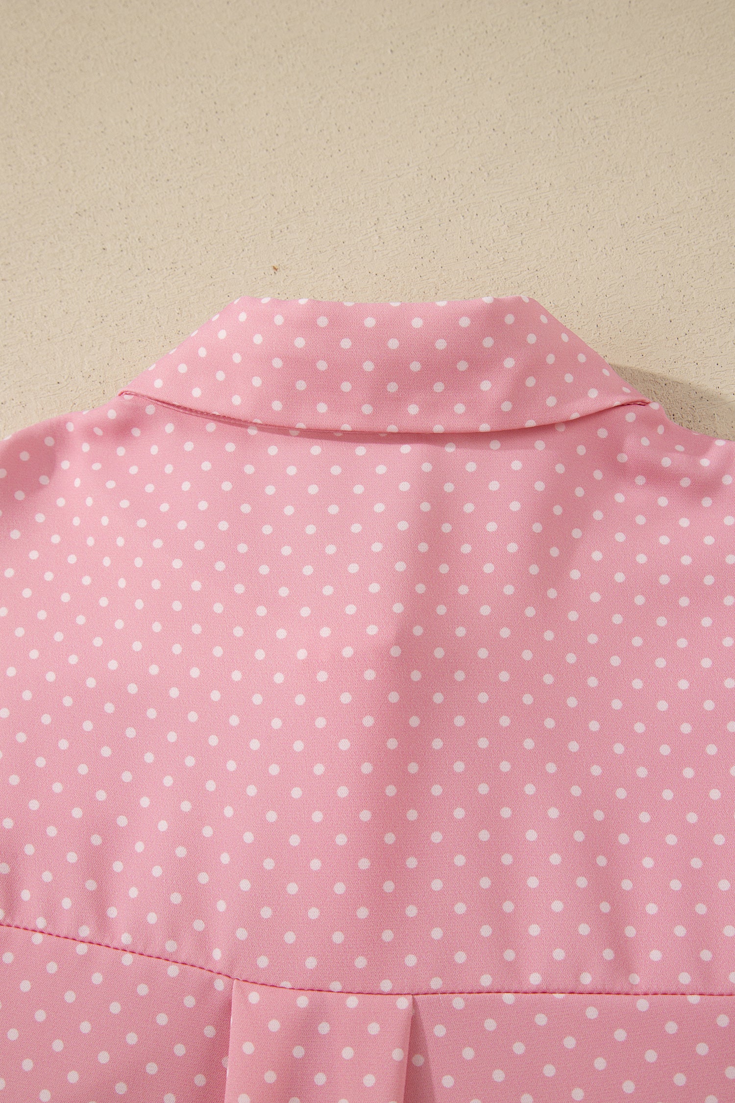 Pink Dotted Print Cuffed Short Sleeve Shirt
