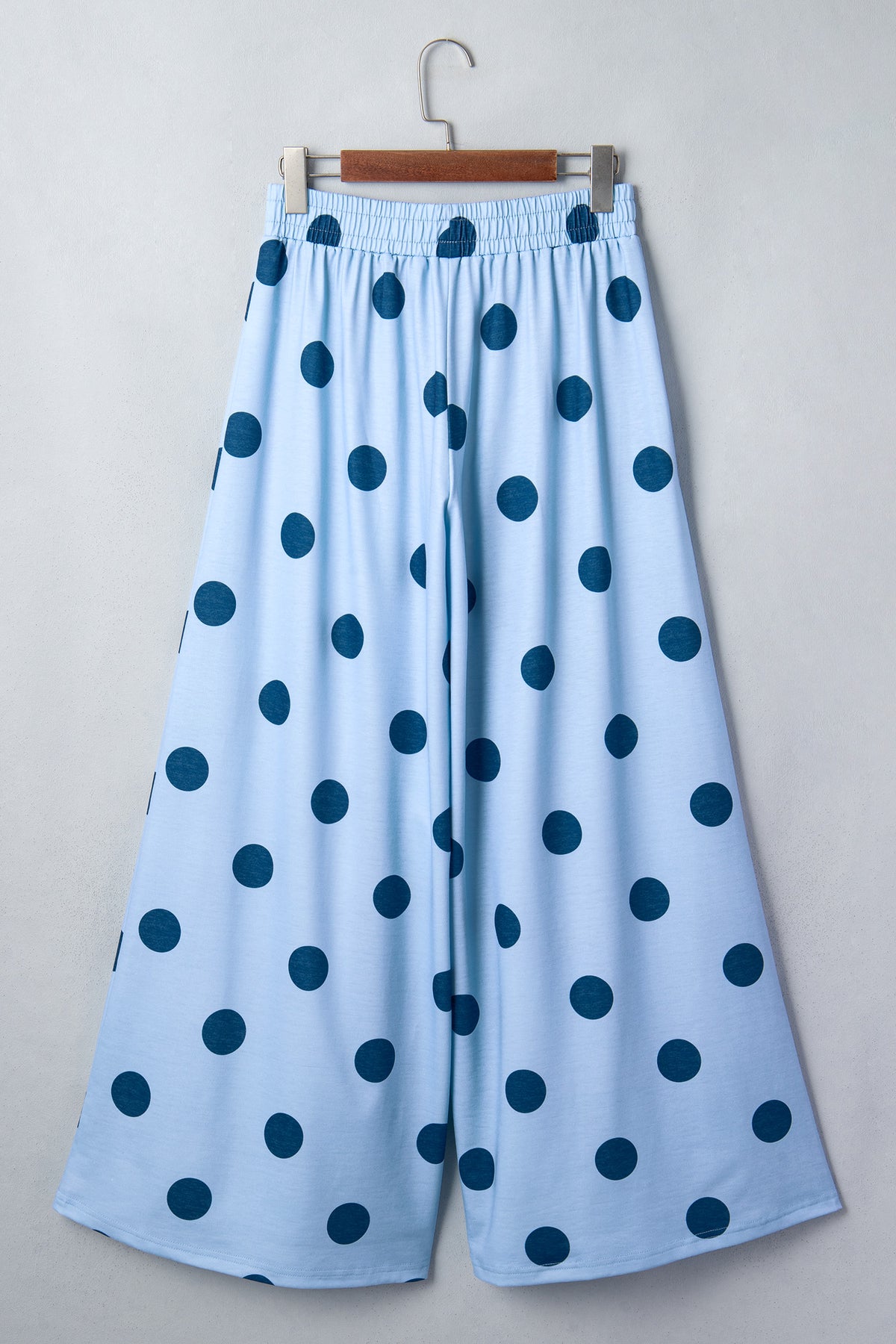 Sky Blue Polka Dot Wide Leg Elastic Waist Casual Pants