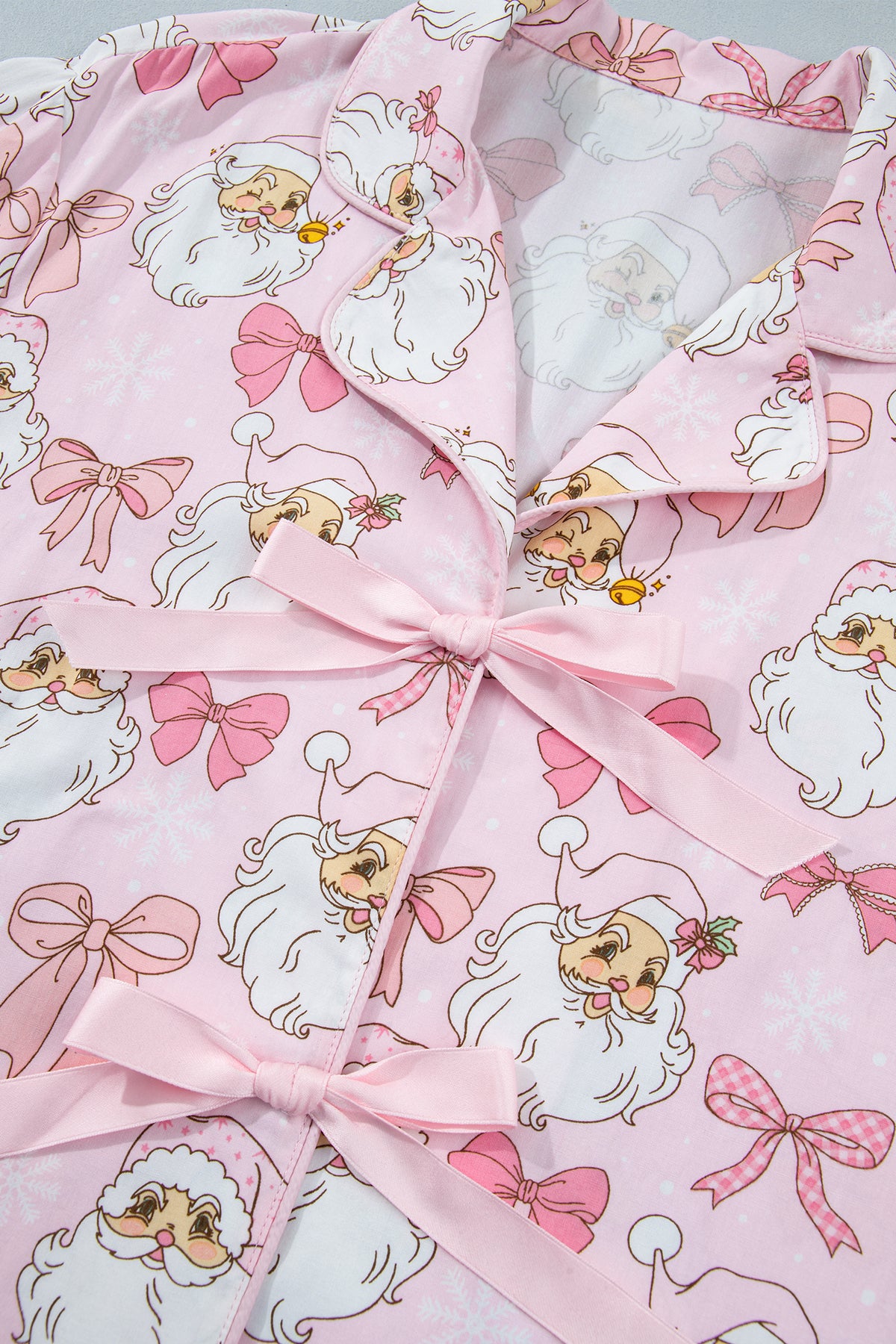 Pink Santa Print Paneling Shift Silhouette Short Sleeve Lounge Set