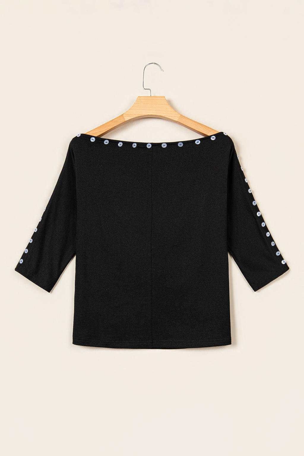 Black 3/4 Sleeve Button Detail Off Shoulder Top
