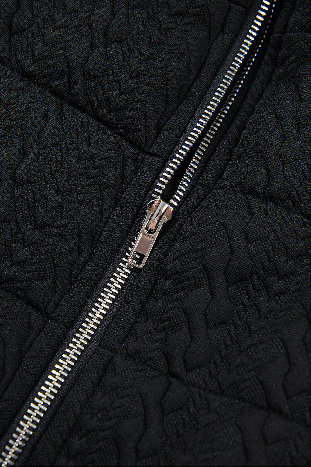 Black Textured Quilted Stand Neck Zipper Winter Vest
