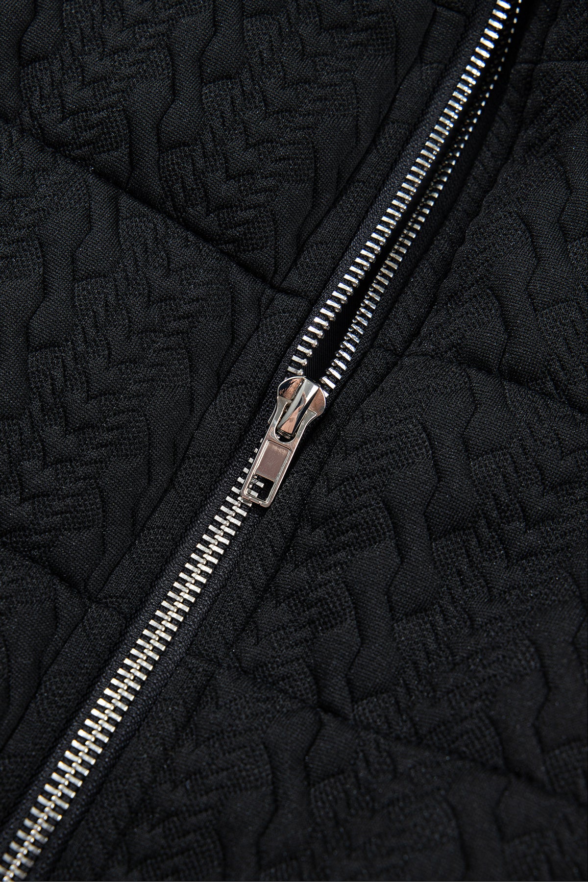 Black Textured Quilted Stand Neck Zipper Winter Vest