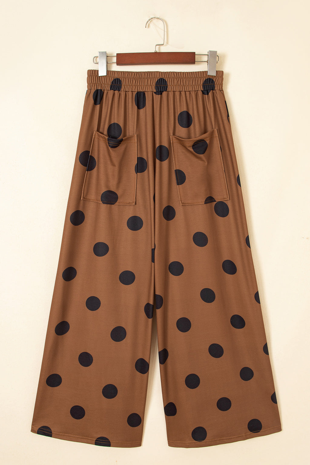 Khaki Polka Dot Wide Leg Elastic Waist Casual Pants