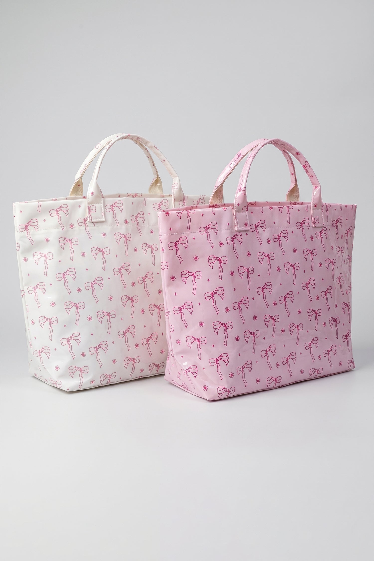 White Sweet Bow Flower Printed Sleek Vilnyl Tote Bag