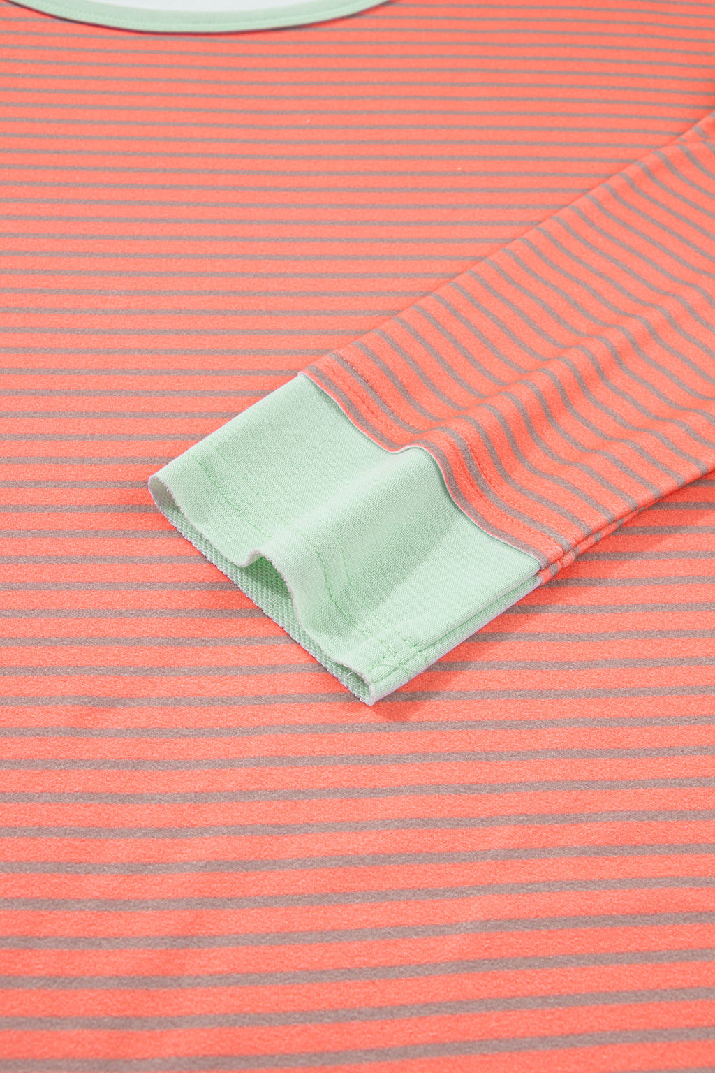 Orange Stripe Colorblock Detail Raw Seam Long Sleeve Top