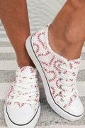 White Baseball Seam Printed Frayed Canvas Shoes