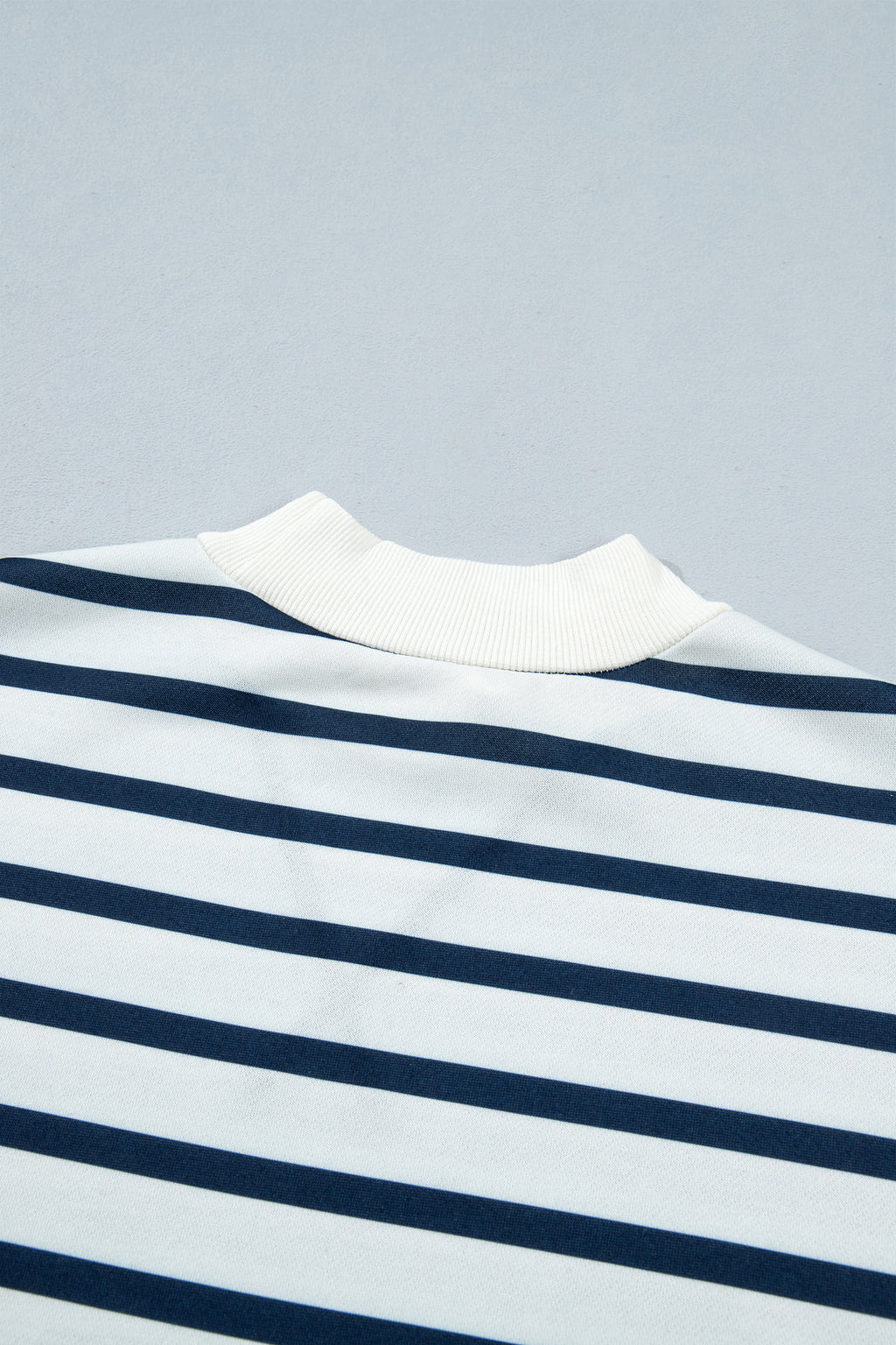 Blue Stripe Striped Ribbed Cuff Collar Pocket Loose Pant Set