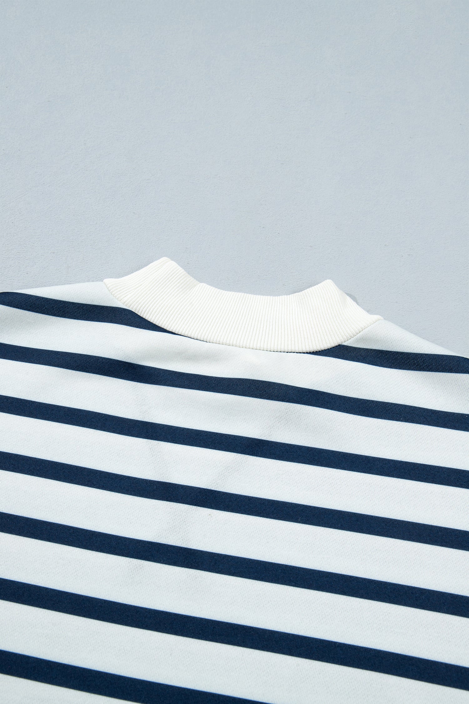 Blue Stripe Striped Ribbed Cuff Collar Pocket Loose Pant Set