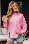 Bonbon Lace Insert Bow Embroidered Exposed Seam Sweatshirt