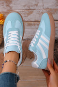 Dusk Blue Faux Suede PU Leather Color Block Patchwork Lace-up Shoes
