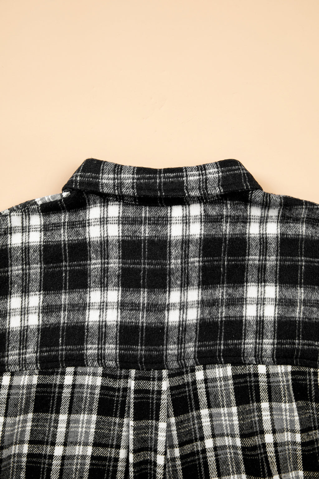 Black Plaid Long Sleeve V Neck Shift Plus Size Shirt Jacket