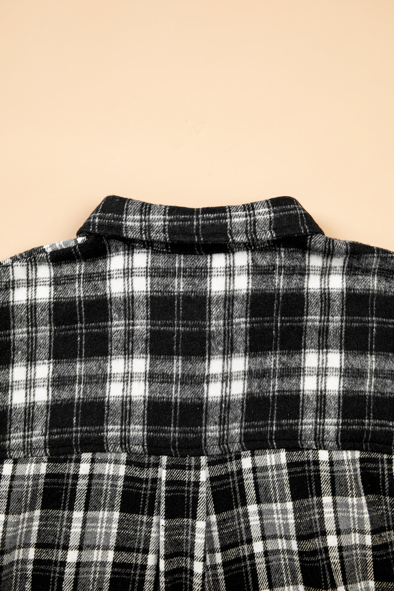 Black Plaid Long Sleeve V Neck Shift Plus Size Shirt Jacket