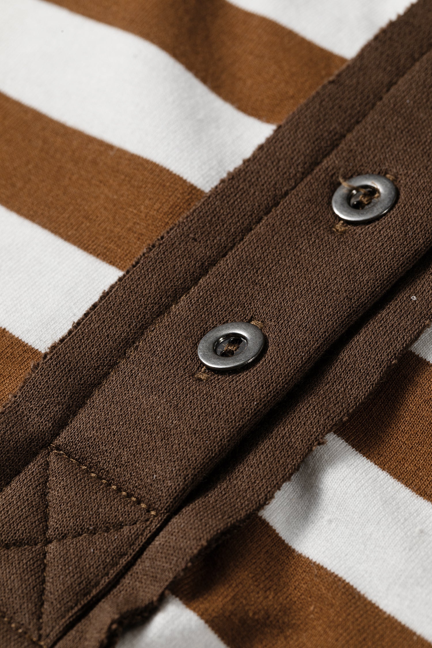 Brown Stripe Exposed Seam Color Block Patchwork Button Placket Sweatshirt