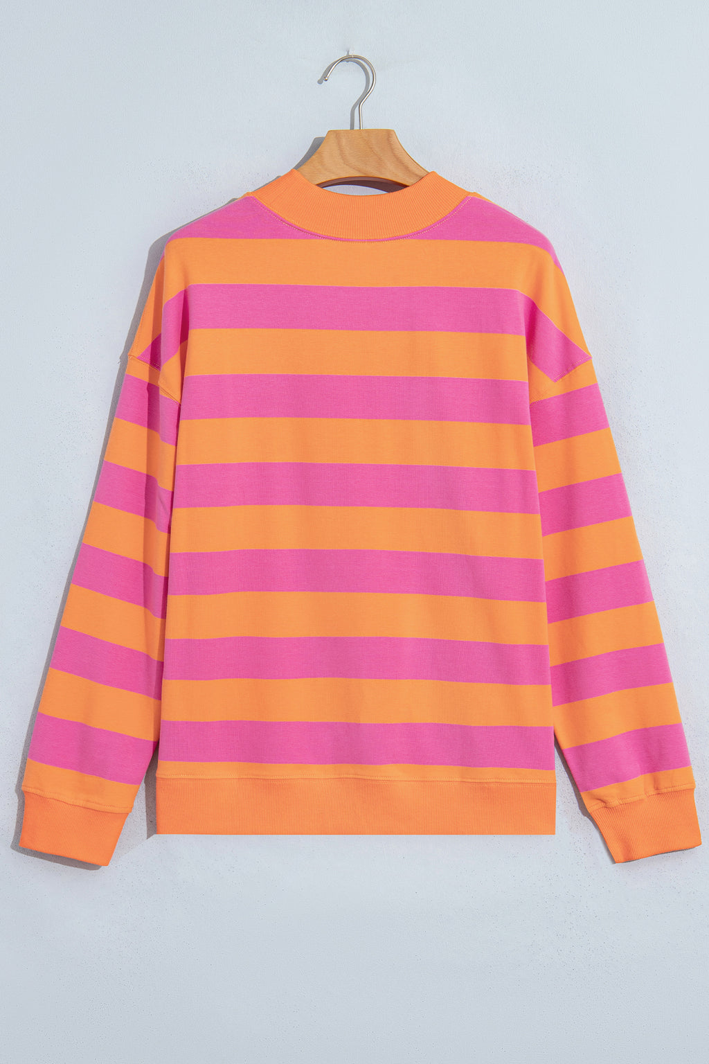 Rose Stripe Colorblock Mock Neck Relaxed Sweatshirt