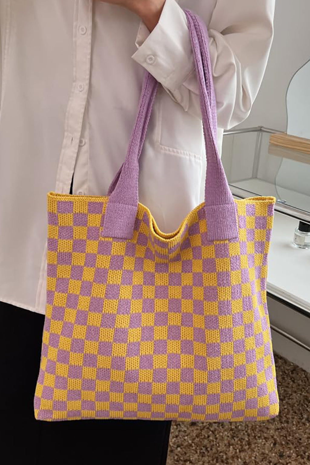 Ginger Checkered Knit Eco-Friendly Tote Bag