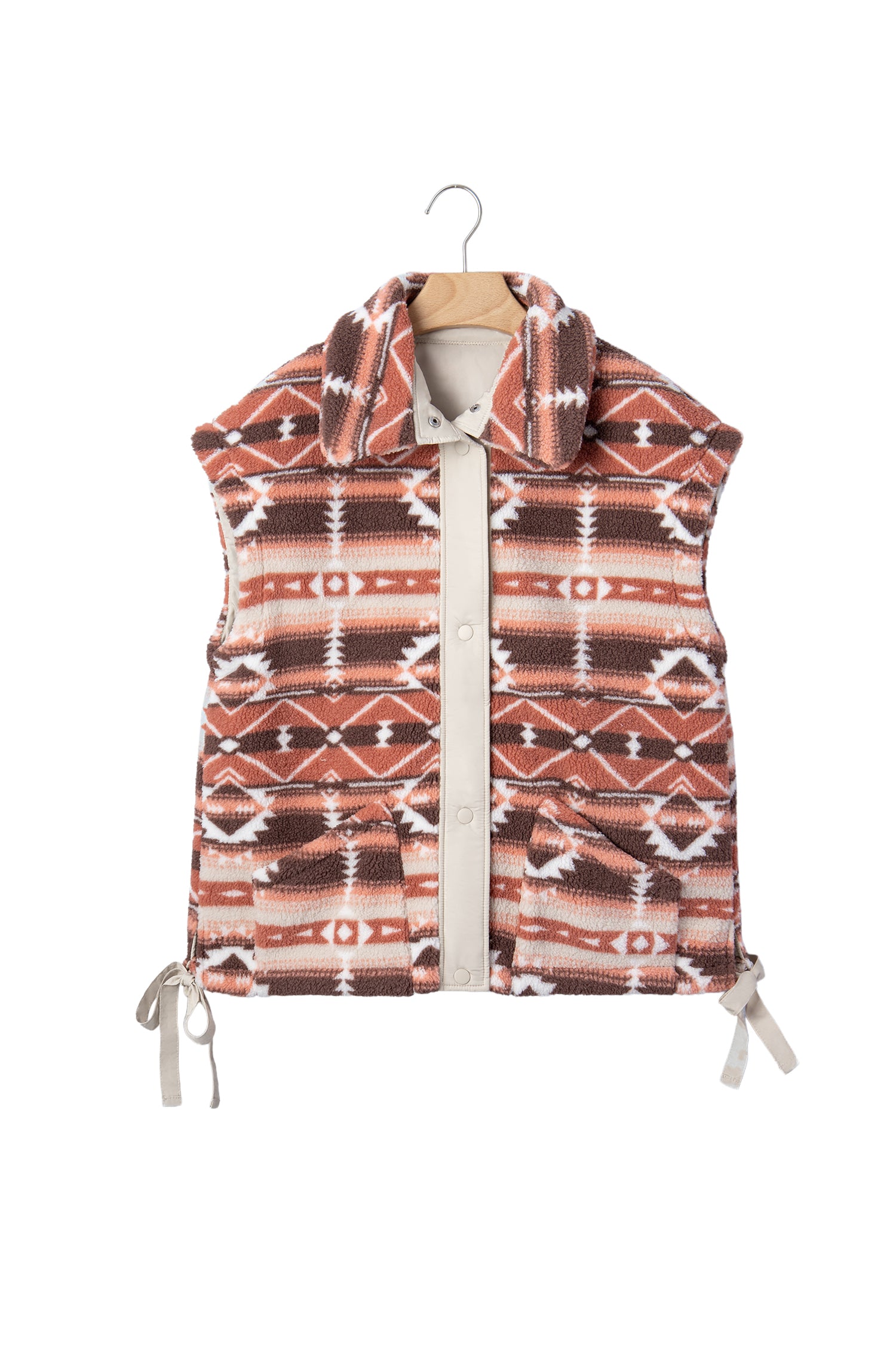 Multicolour Geometric Print Fleece Metal Button Placket Shift Silhouette Vest