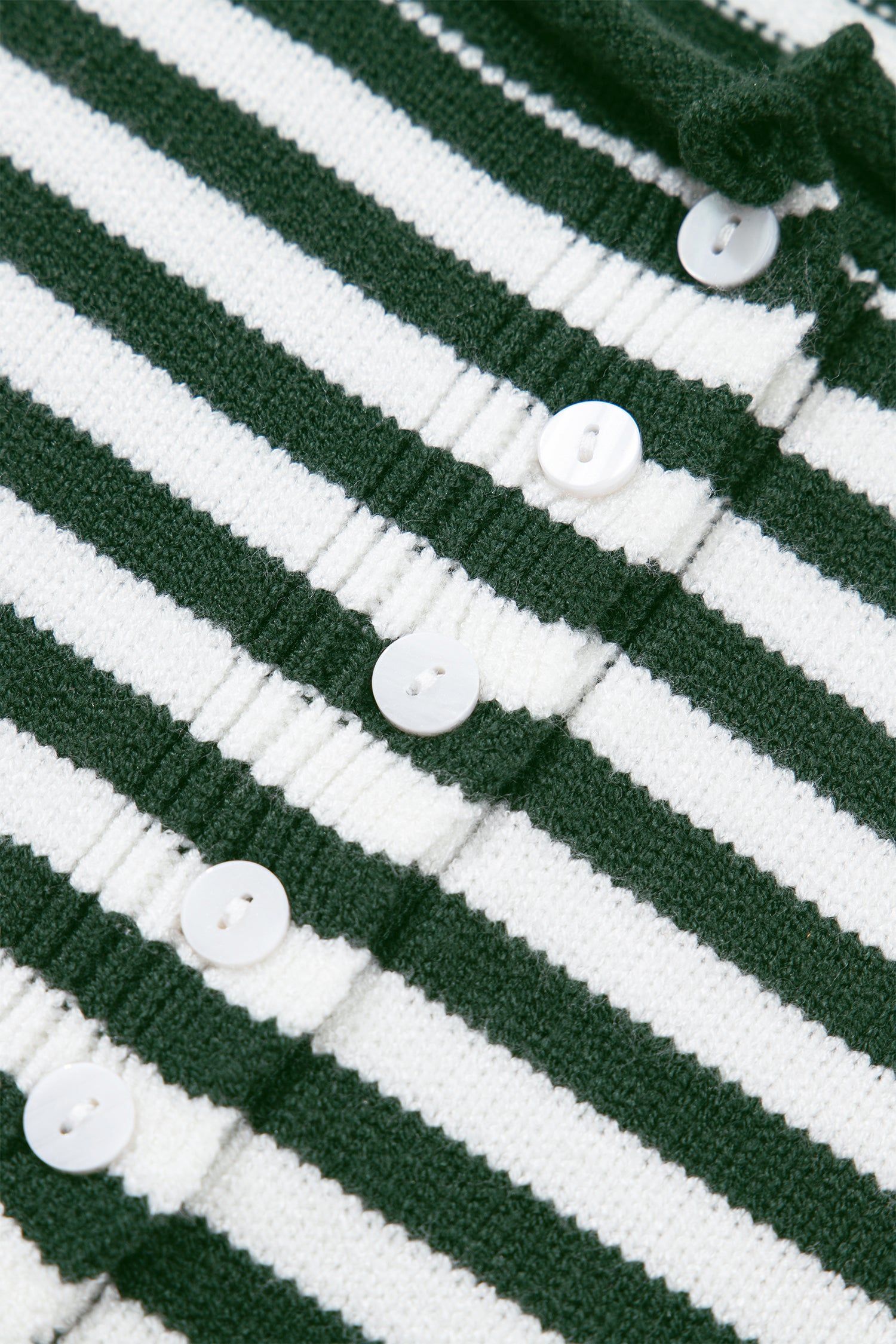 Green Stripe Striped Button Placket Drop Shoulder Long Sleeve Sweater