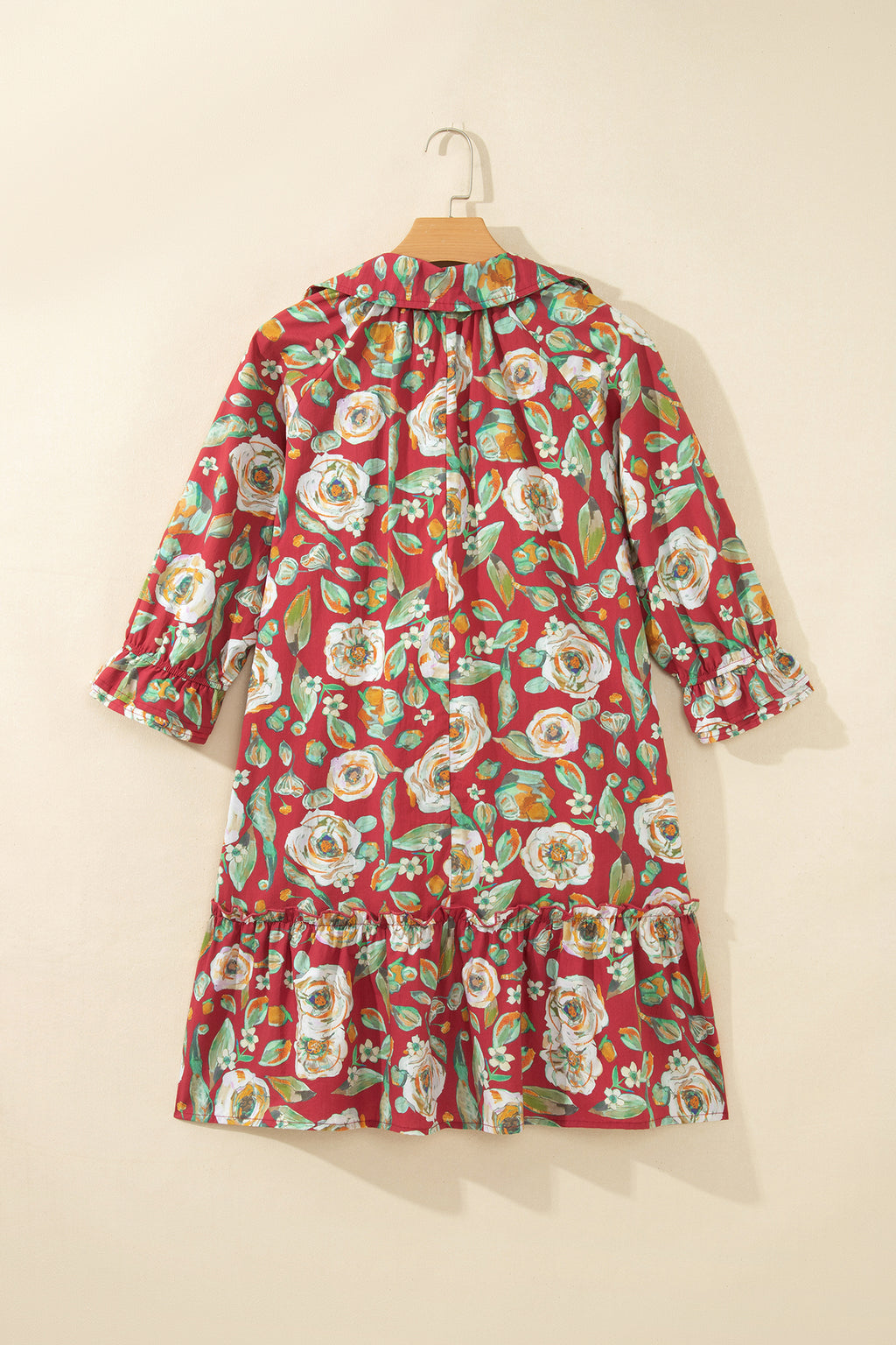 Red Floral Print Half Sleeve Short Shift Dress