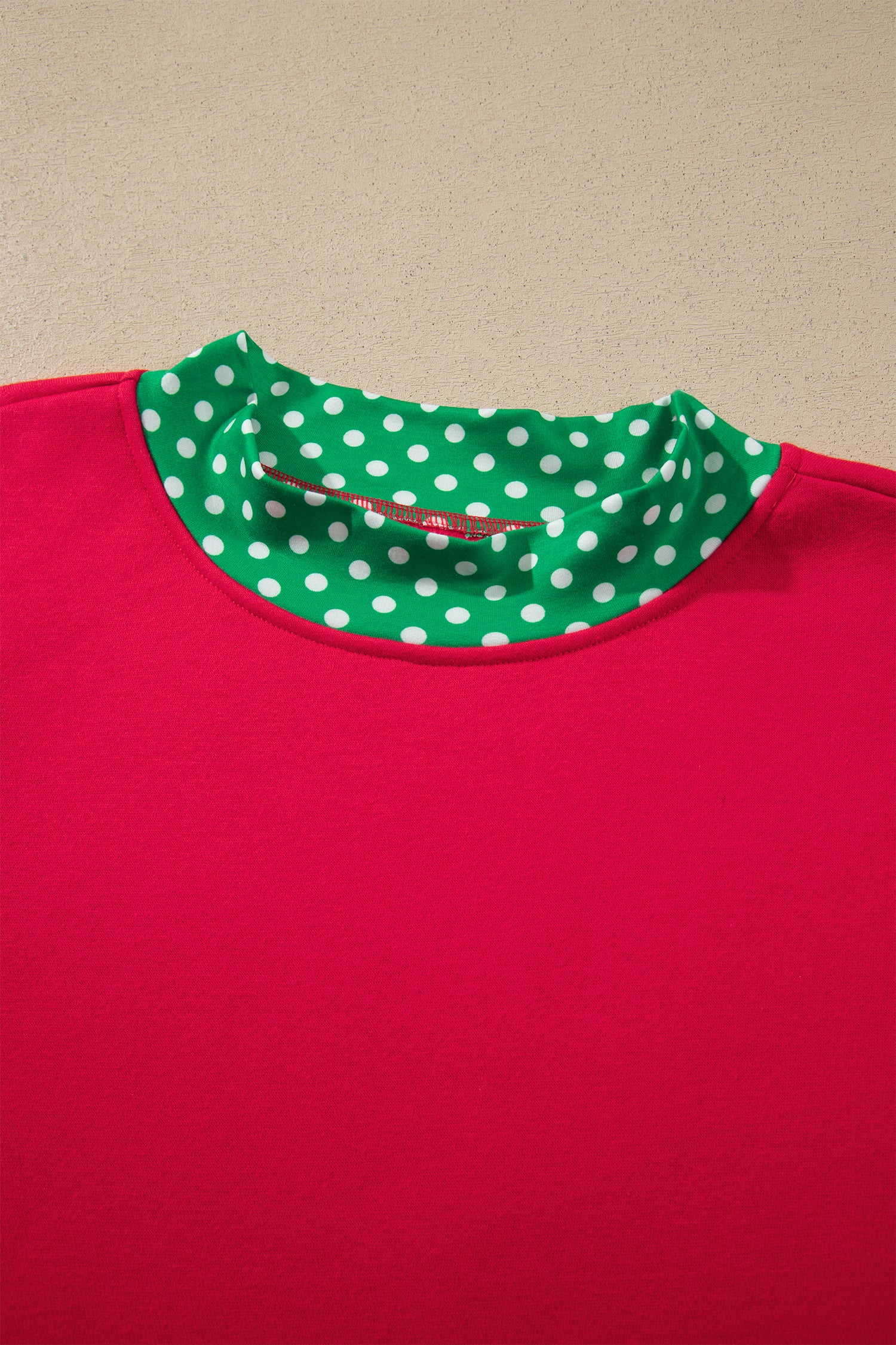 Fiery Red Colorblock Polka Dot Contrast Trim Oversized Sweatshirt