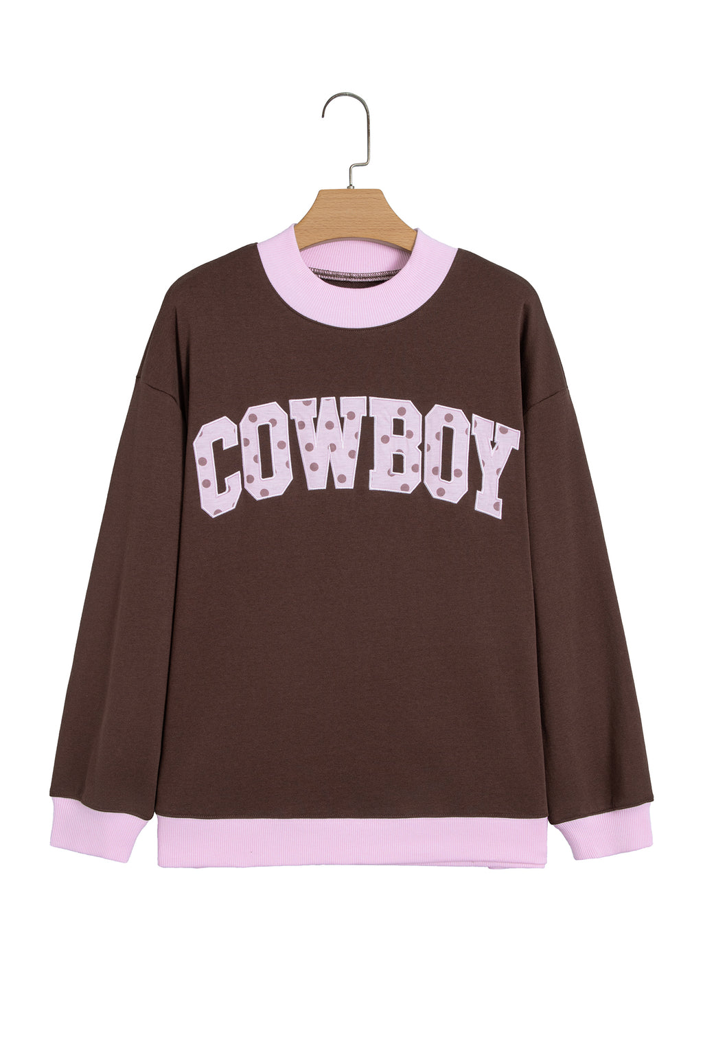 Pink Polka Dot Letter Graphic Colorblock Tunic Sweatshirt