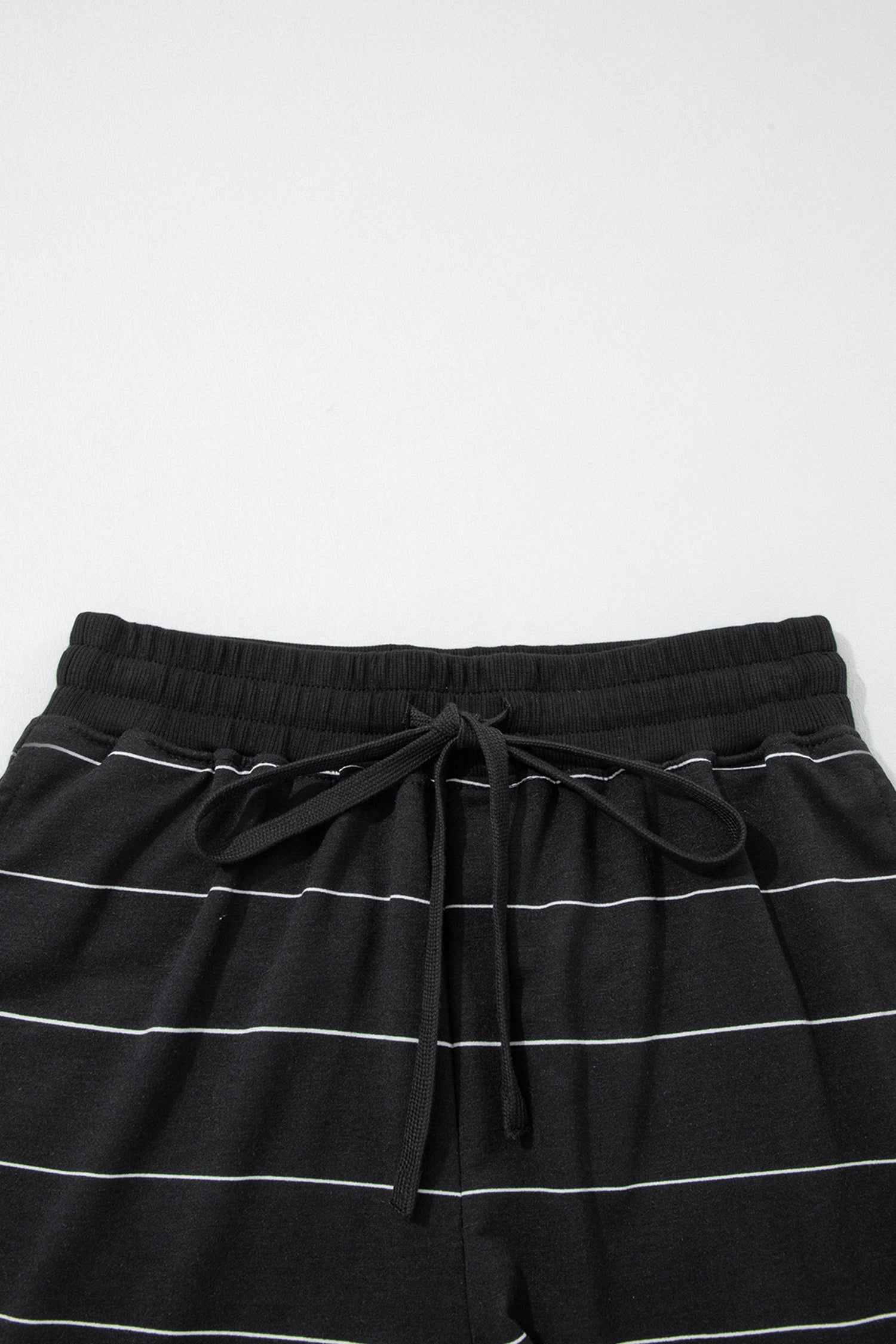 Black Stripe Half Sleeve Tee Drawstring Shorts 2pcs Set